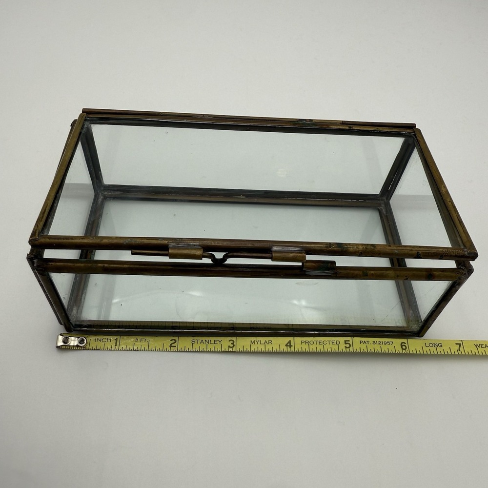Rectangular Clear Glass Box Aged Brass Display Trinkets Jewellery Storage Box - Picture 13 of 15